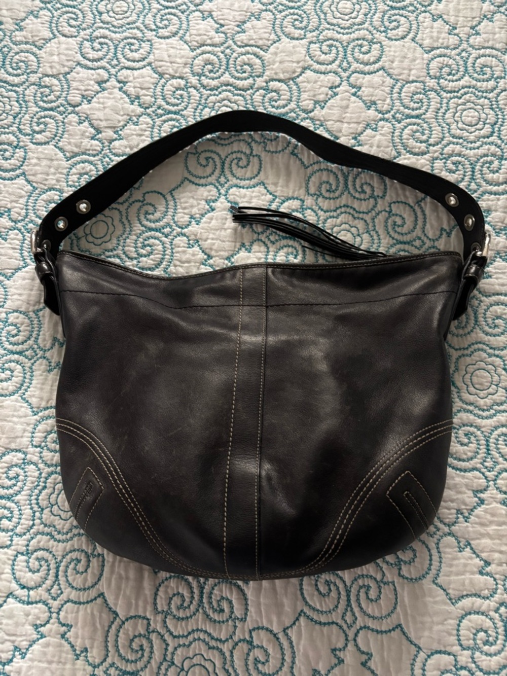 Vintage Coach Black genuine Leather Shoulder Hobo Bag